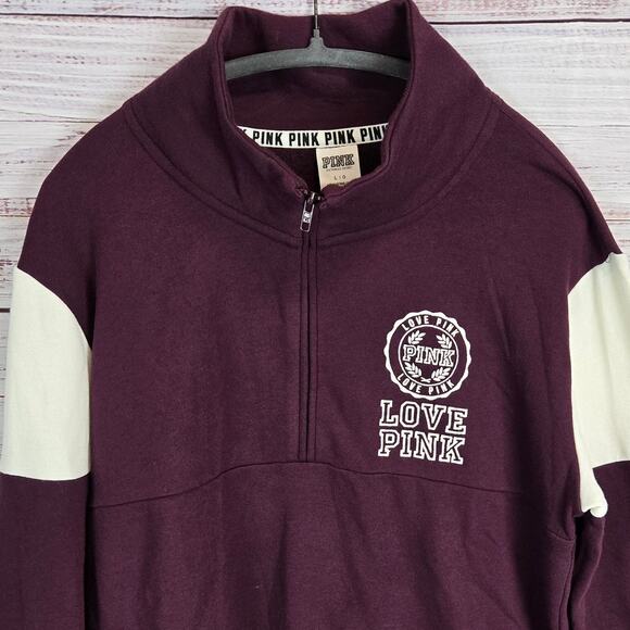 Victoria Secret Pink 1/4 Zip Jacket L Purple White Logo Varsity HOCO School Coat - Picture 4 of 11